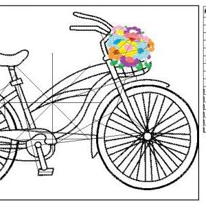 Bicycle with flower basket machine embroidery pattern on luulla
