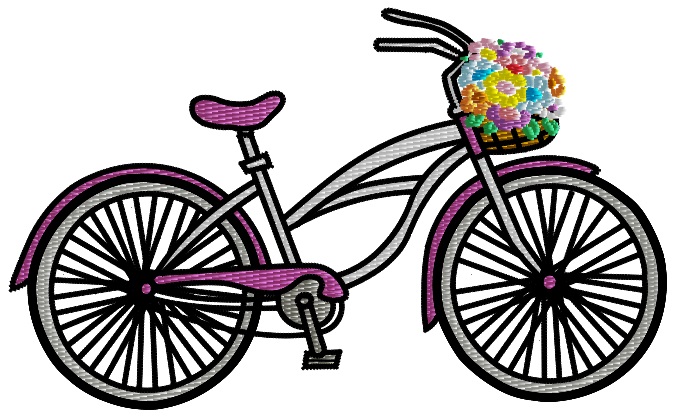 Bicycle with flower basket machine embroidery pattern on luulla